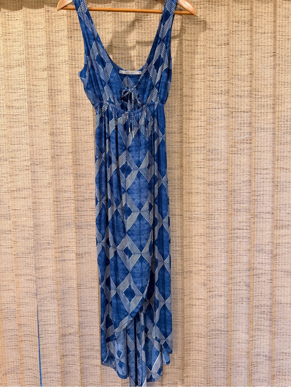 Aila Blue Summer Tie-Front Blue Geometric Maxi Dress - Picture 2 of 6